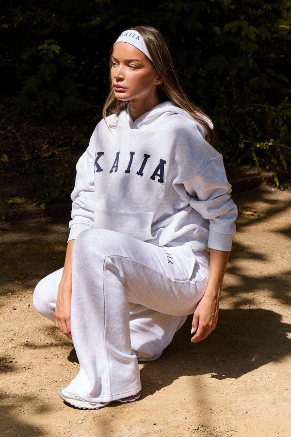 Kaiia Slogan Oversized Hoodie Light Grey Marl & Navy