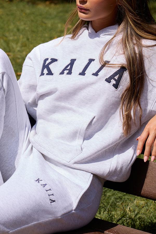 Kaiia Slogan Oversized Hoodie Light Grey Marl & Navy