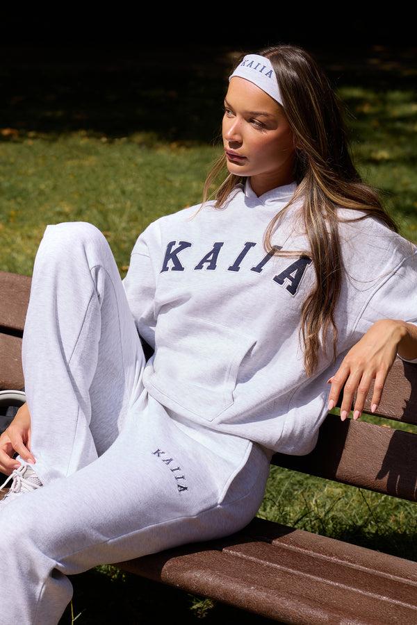 Kaiia Slogan Oversized Hoodie Light Grey Marl & Navy