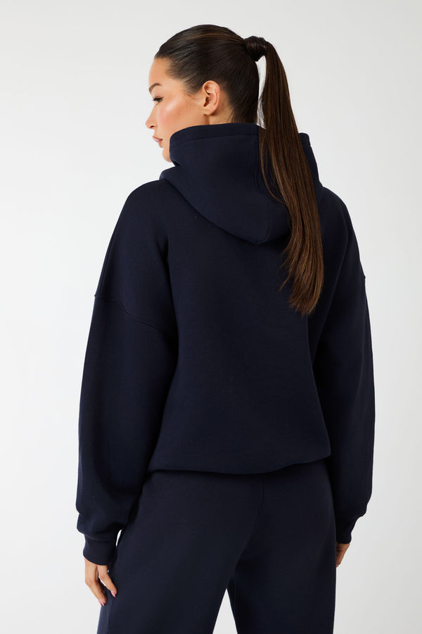 Kaiia Slogan Oversized Hoodie Navy & Light Grey Marl
