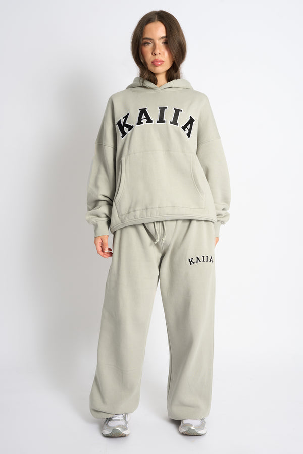 Kaiia Slogan Oversized Hoodie Pebble