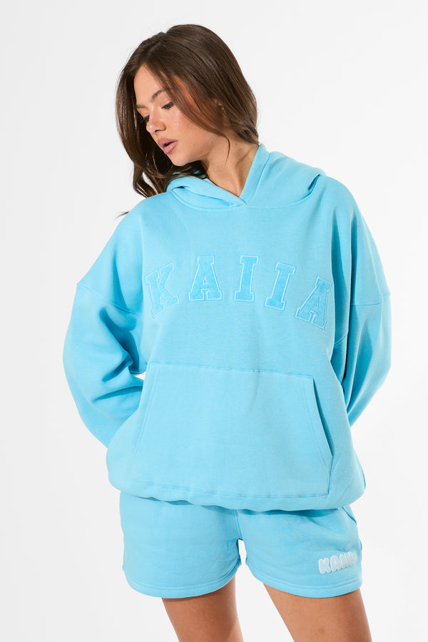 Kaiia Slogan Oversized Hoodie Pool Blue