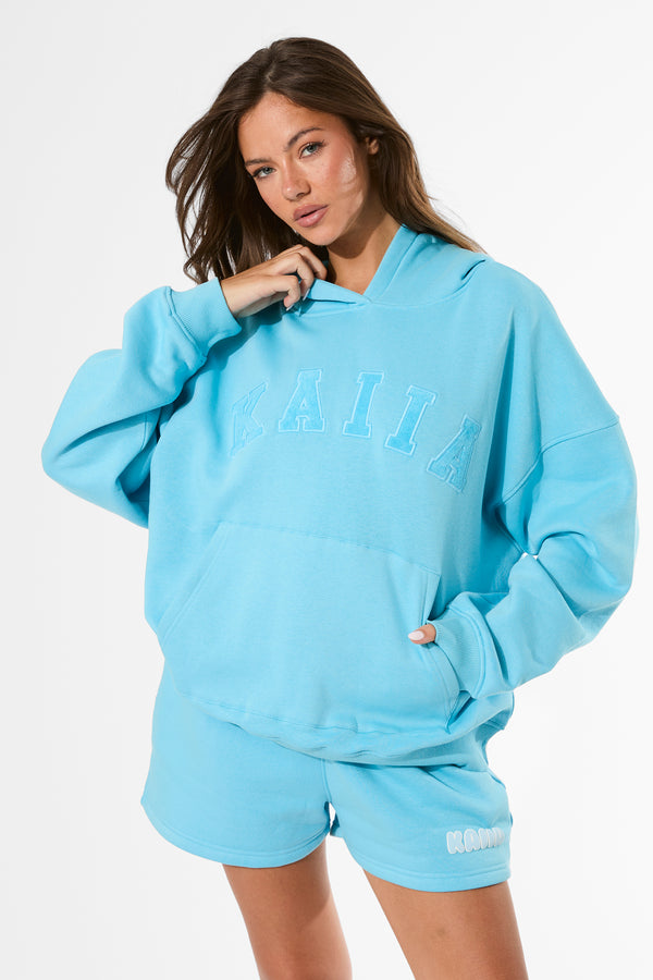 Kaiia Slogan Oversized Hoodie Pool Blue