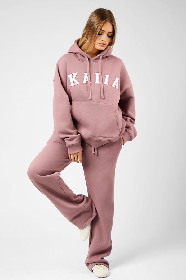 Kaiia Slogan Oversized Hoodie Rosewood & White