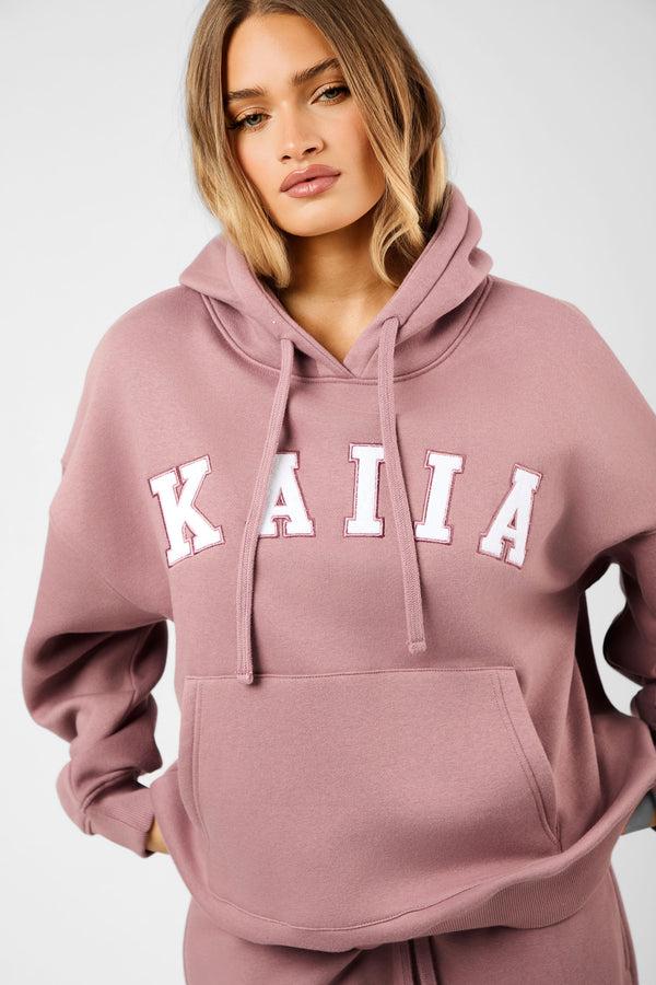 Kaiia Slogan Oversized Hoodie Rosewood & White