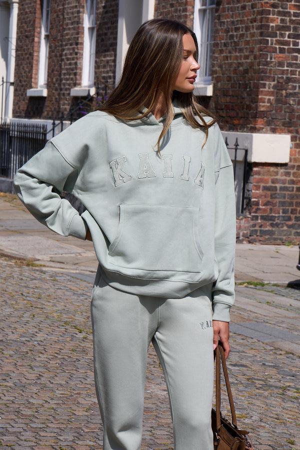 Kaiia Slogan Oversized Hoodie Sage Green