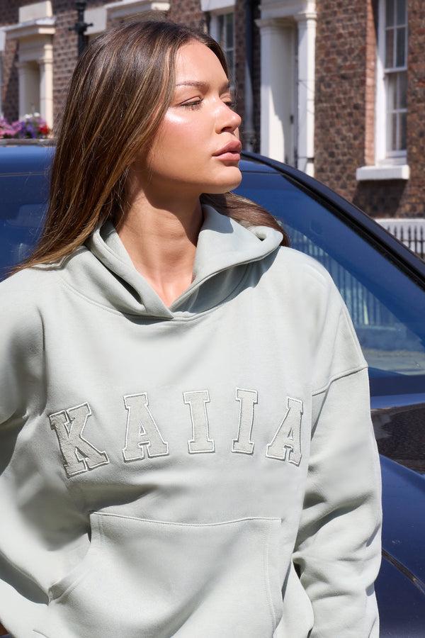 Kaiia Slogan Oversized Hoodie Sage Green