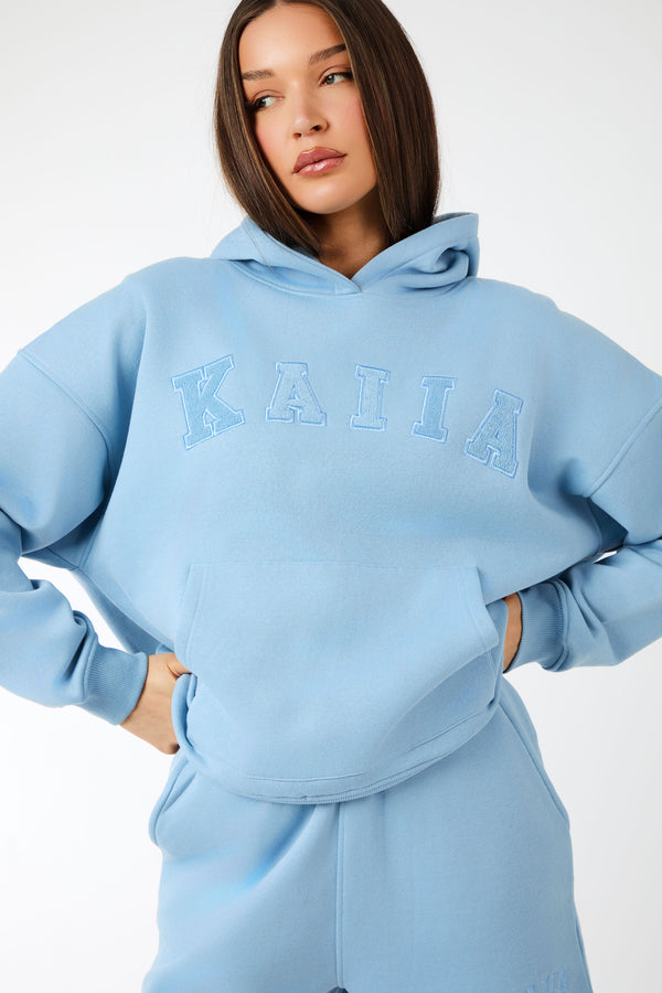 Kaiia Slogan Oversized Hoodie Steel Blue
