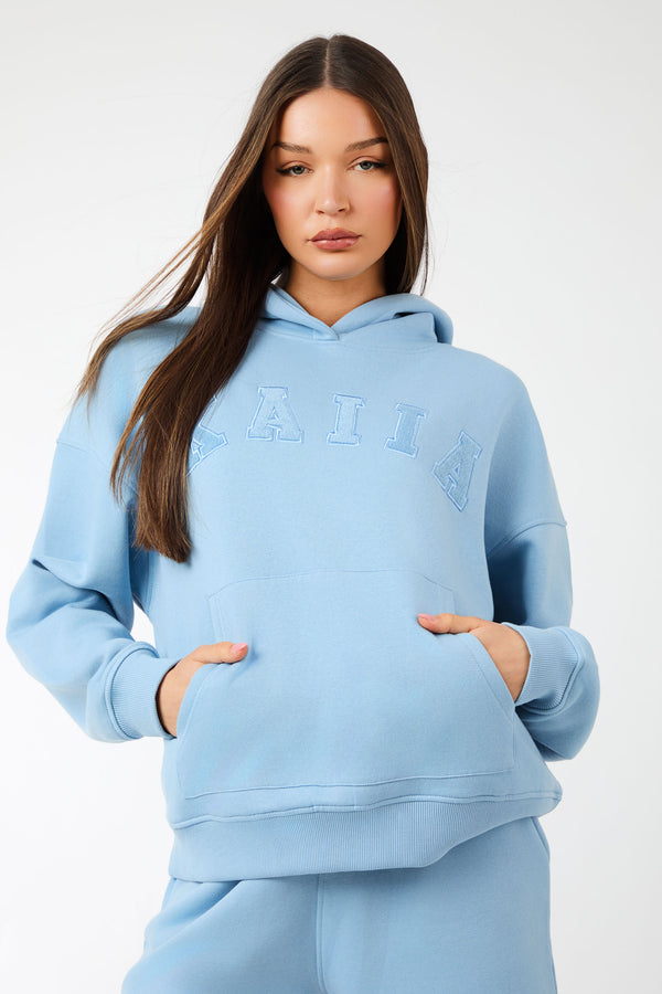 Kaiia Slogan Oversized Hoodie Steel Blue