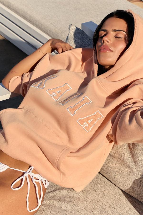 Kaiia Slogan Oversized Hoodie Tangerine