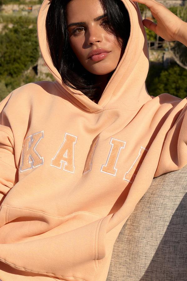 Kaiia Slogan Oversized Hoodie Tangerine