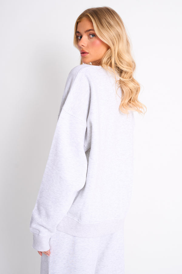 Kaiia Slogan Oversized Sweatshirt Light Grey Marl & Pink Contrast