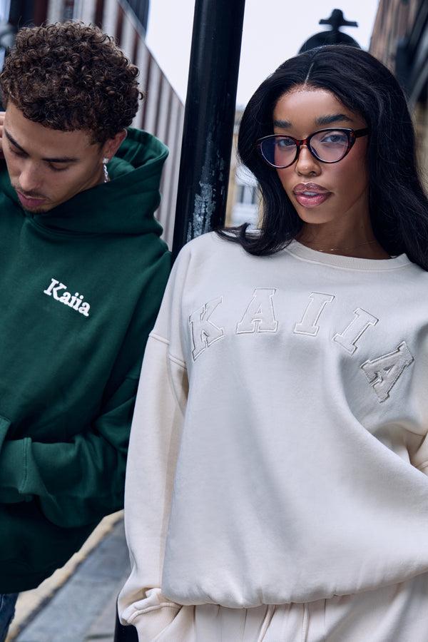 Kaiia Slogan Oversized Sweatshirt Warm Cream