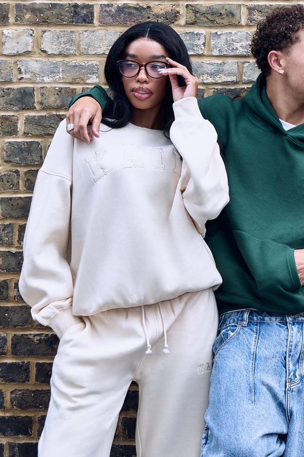 Kaiia Slogan Oversized Sweatshirt Warm Cream