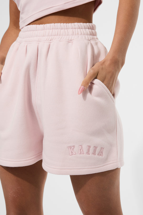 Kaiia Slogan Sweat Shorts Pink Chai