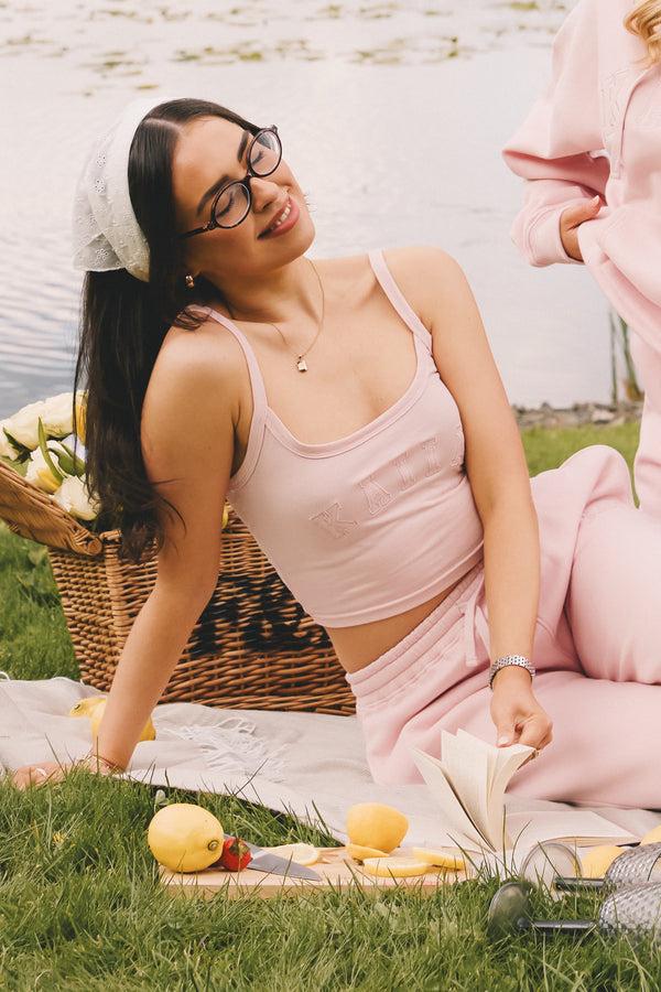 Kaiia Slogan Vest Top Dusty Pink