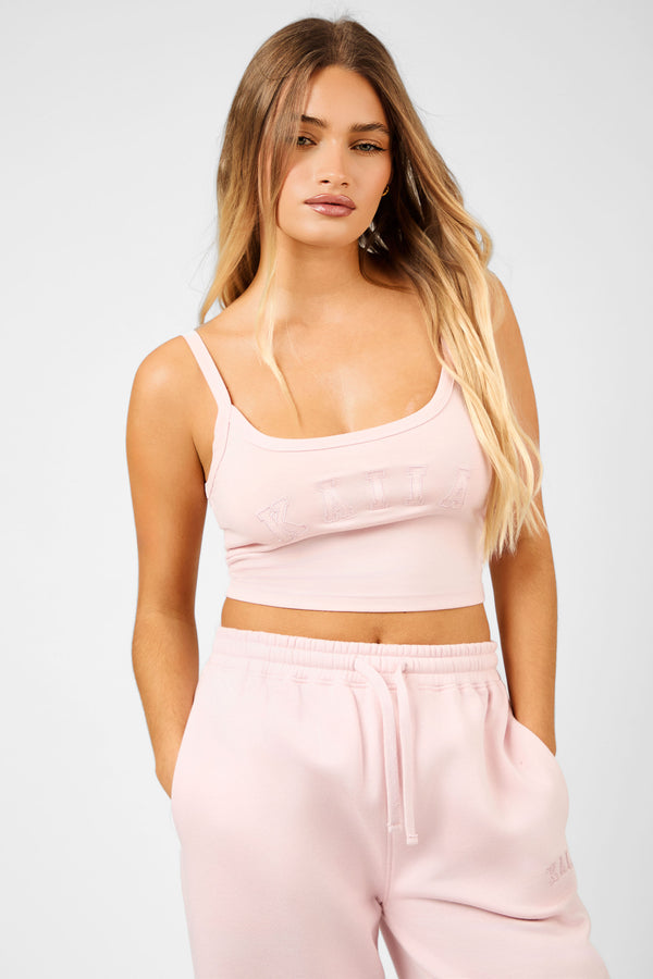 Kaiia Slogan Vest Top Dusty Pink