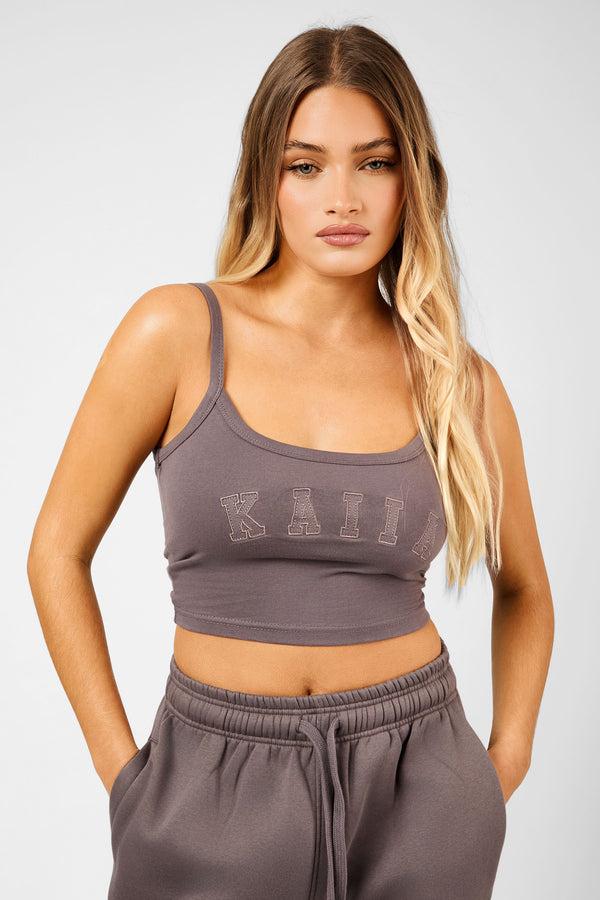 Kaiia Slogan Vest Top Mink