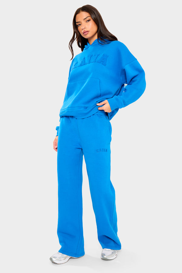 Kaiia Slogan Wide Leg Joggers Cobalt Blue