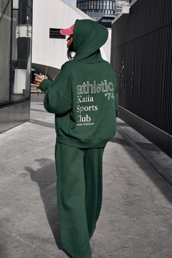 Kaiia Slogan Wide Leg Joggers Emerald Green