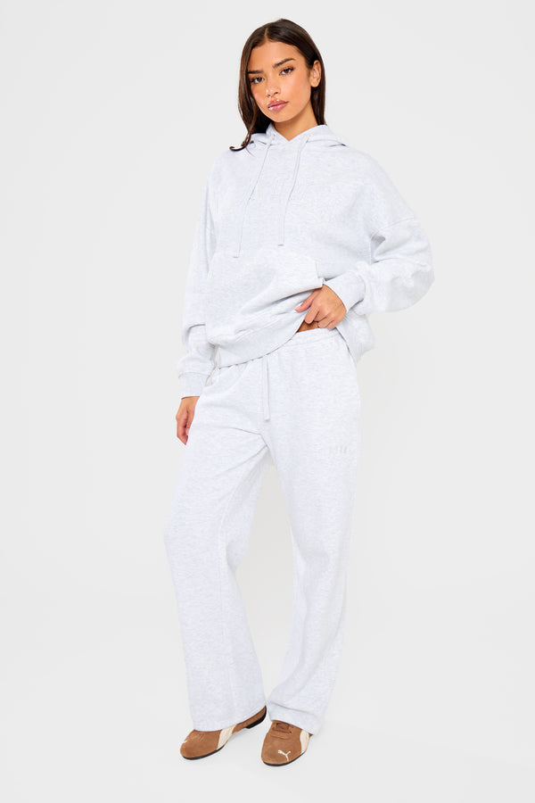 Kaiia Slogan Wide Leg Joggers Light Grey Marl