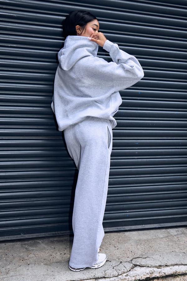 Kaiia Slogan Wide Leg Joggers Mid Grey & Burgundy