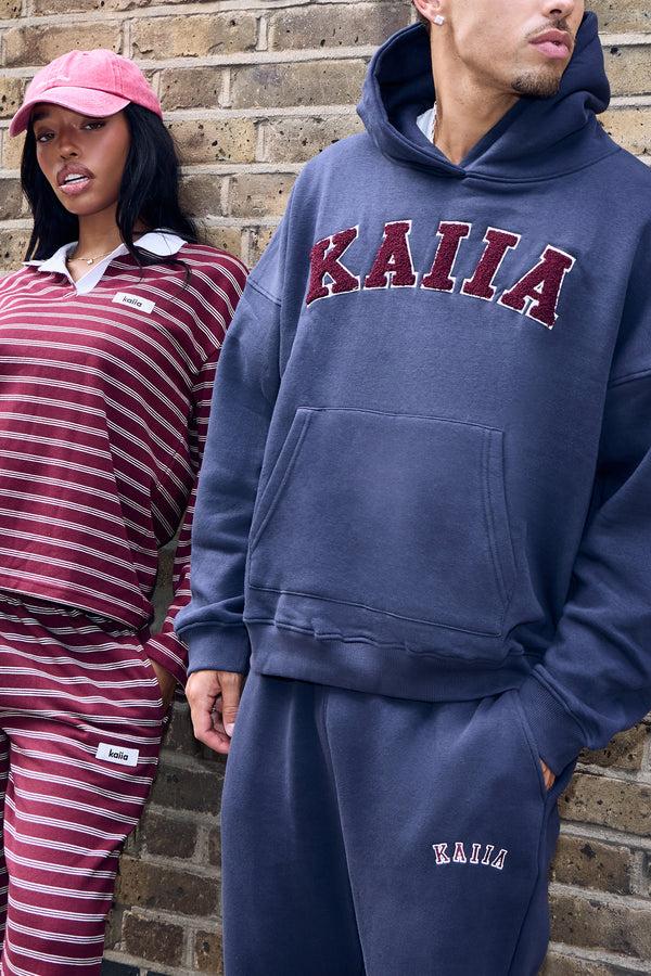 Kaiia Slogan Wide Leg Joggers Navy & Burgundy