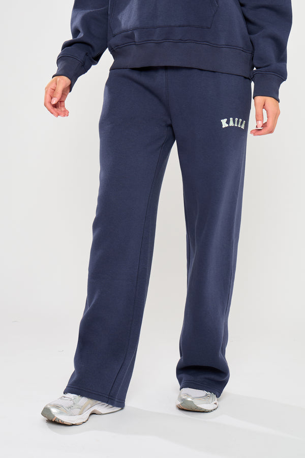 Kaiia Slogan Wide Leg Joggers Navy & Jade Green
