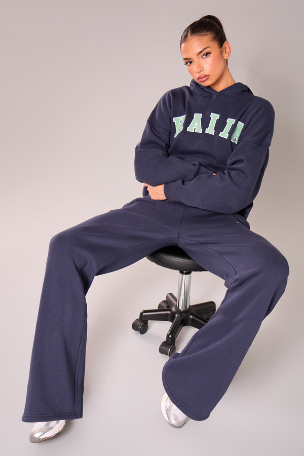 Kaiia Slogan Wide Leg Joggers Navy & Jade Green