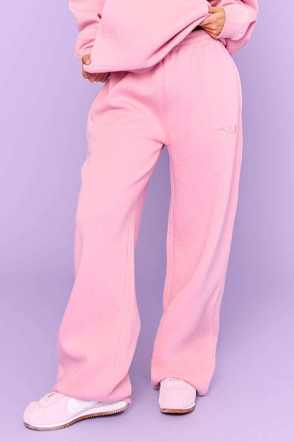 Kaiia Slogan Wide Leg Joggers Rose Pink
