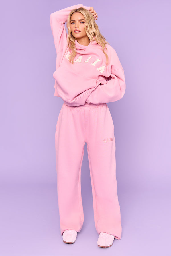 Kaiia Slogan Wide Leg Joggers Rose Pink