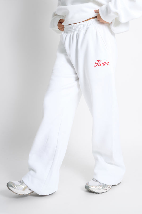 Kaiia Snowflake Logo Flared Joggers White & Red