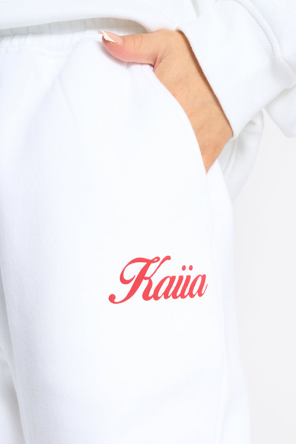 Kaiia Snowflake Logo Flared Joggers White & Red