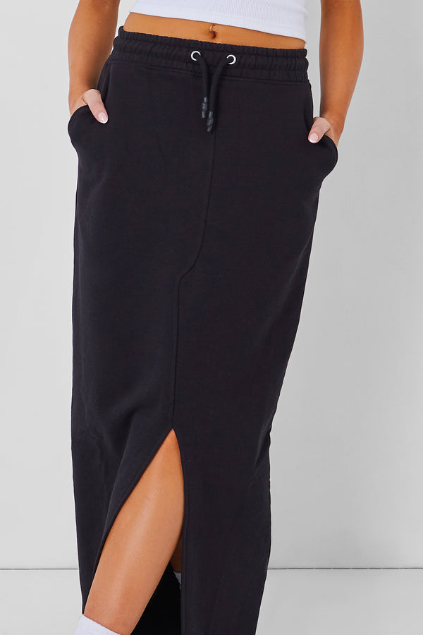 Kaiia Split Front Sweat Maxi Skirt In Black