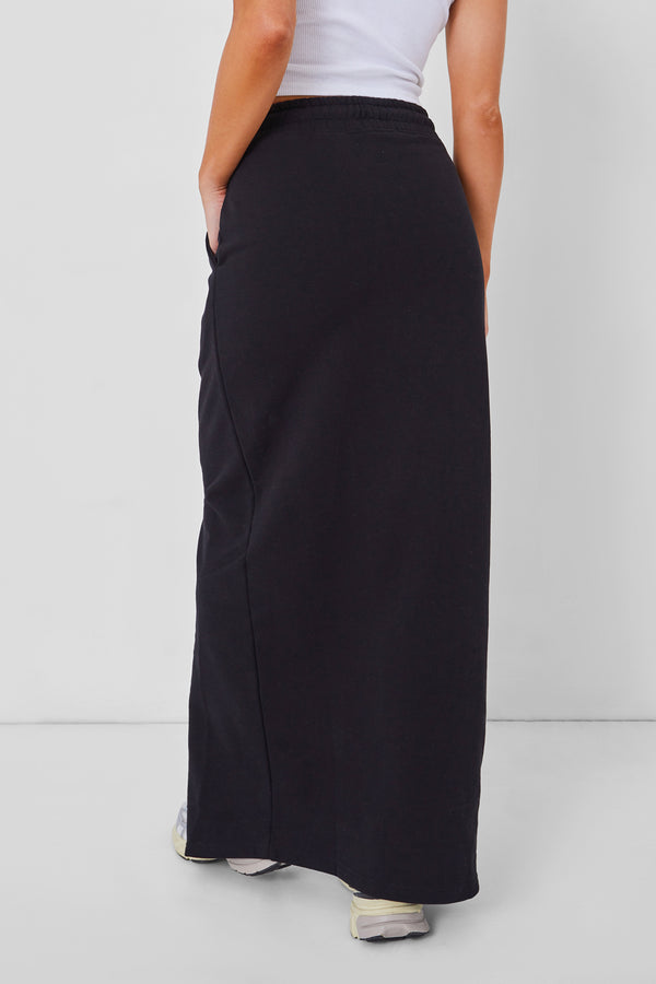 Kaiia Split Front Sweat Maxi Skirt In Black