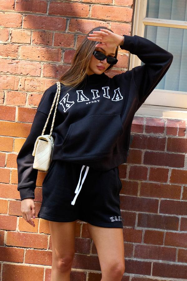 Kaiia Sport Logo Oversized Hoodie Black