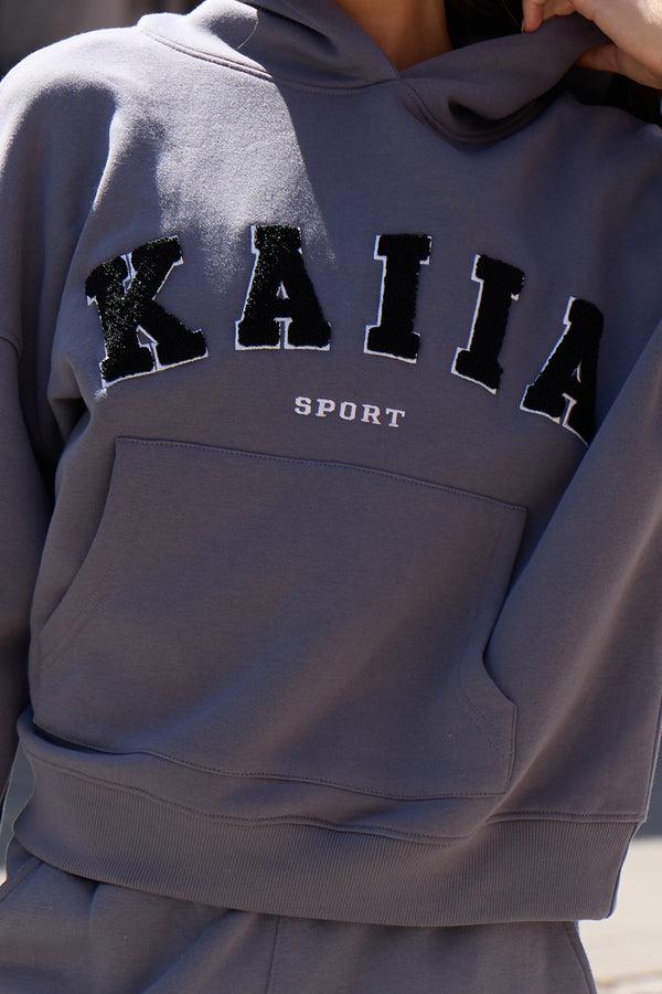 Kaiia Sport Logo Oversized Hoodie In Charcoal Grey