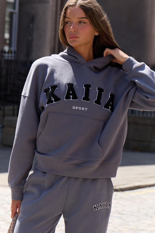 Kaiia Sport Logo Oversized Hoodie in Charcoal Grey