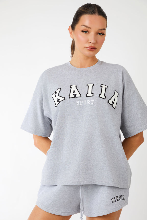 Kaiia Sport Logo Oversized T-Shirt Grey Marl & White