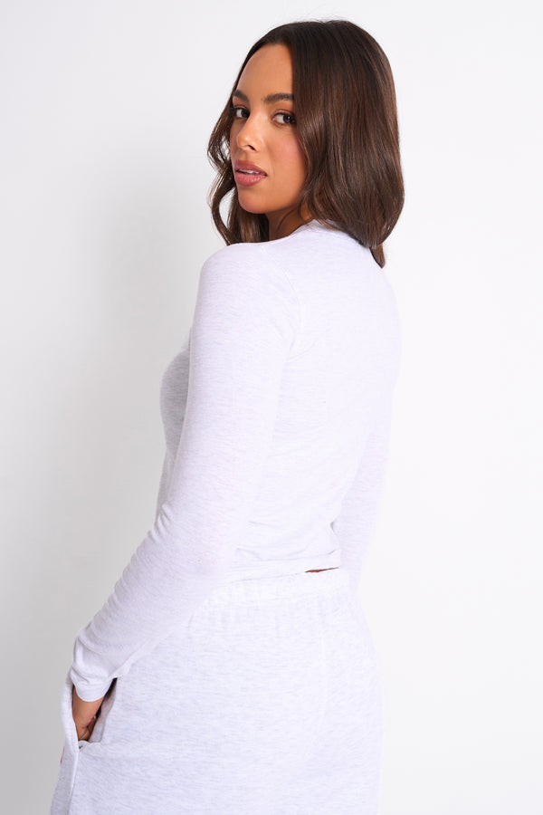 Kaiia Sport Long Sleeve Baby Tee Light Grey Marl & Red