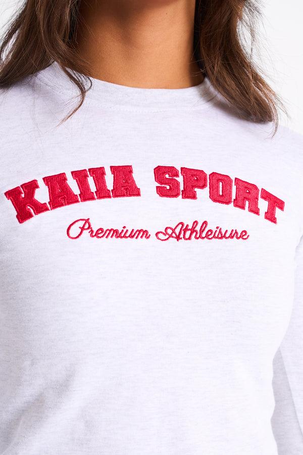 Kaiia Sport Long Sleeve Baby Tee Light Grey Marl & Red