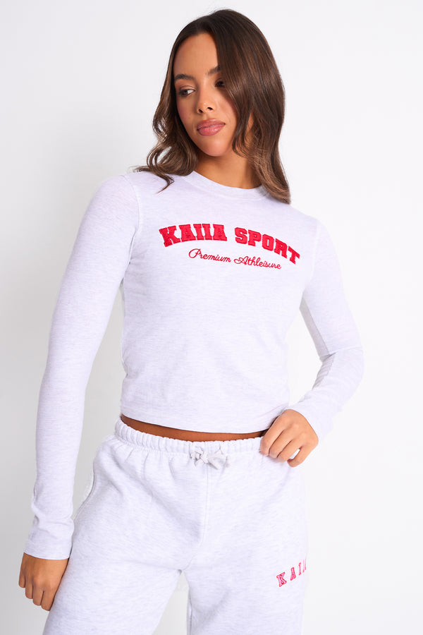 Kaiia Sport Long Sleeve Baby Tee Light Grey Marl & Red