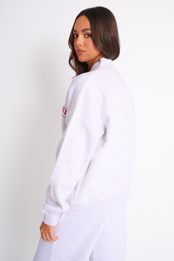 Kaiia Sport Oversized Bomber Light Grey Marl & Red