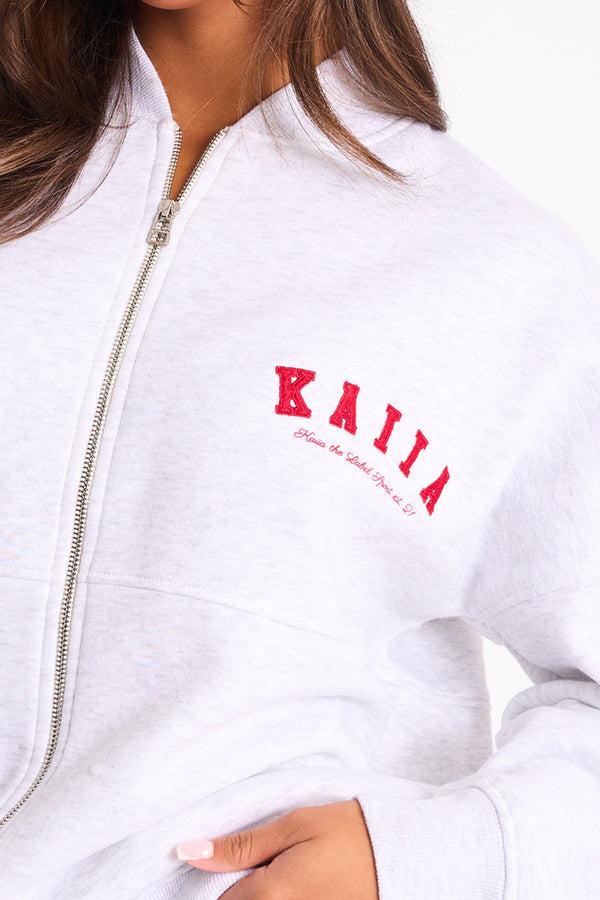 Kaiia Sport Oversized Bomber Light Grey Marl & Red