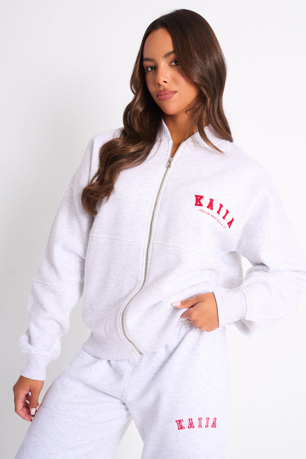 Kaiia Sport Oversized Bomber Light Grey Marl & Red