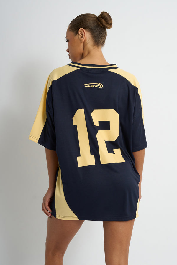 Kaiia Sport Oversized Football Shirt Navy & Yellow