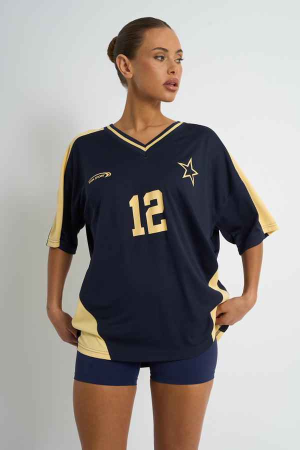 Kaiia Sport Oversized Football Shirt Navy & Yellow