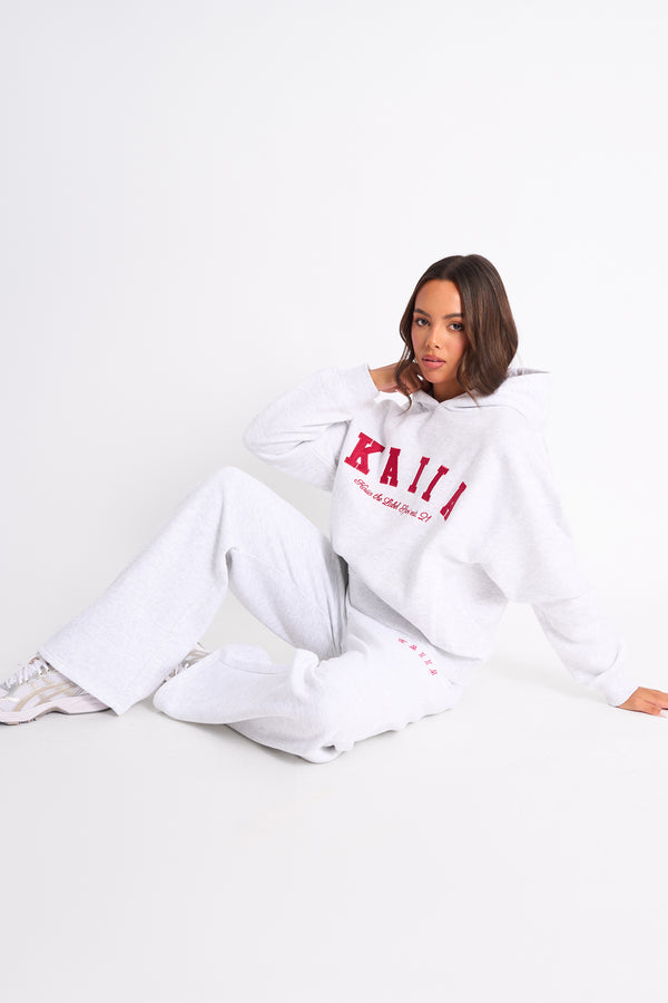Kaiia Sport Oversized Hoodie Grey Marl & Red