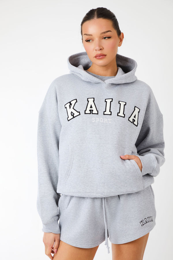 Kaiia Sport Oversized Hoodie Grey Marl & White