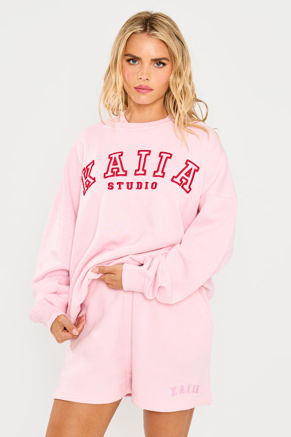 Kaiia Sport Oversized Sweatshirt Baby Pink & Red